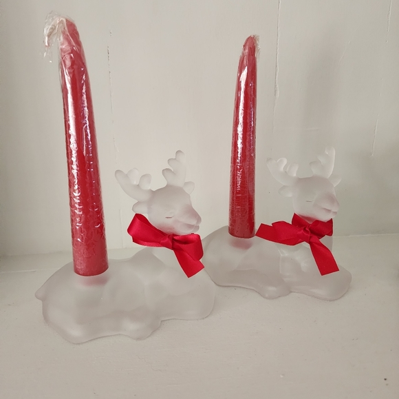 Frosted Glass Reindeer Christmas Candle Holders - Picture 3 of 9